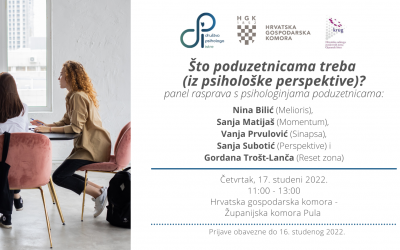 Poziv na panel raspravu: “Što poduzetnicama treba (iz psihološke perspektive?)”